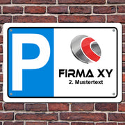 Parkschild mit Firmenlogo Schilder Parkplatz inkl. 4x Bohrung+Schrauben+Dübel
