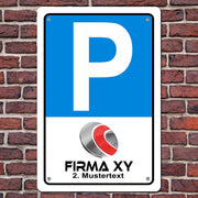 Parkschild mit Firmenlogo Schilder Parkplatz inkl. 4x Bohrung+Schrauben+Dübel