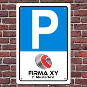 Parkschild mit Firmenlogo Schilder Parkplatz inkl. 4x Bohrung+Schrauben+Dübel