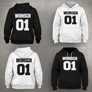 Pulli King Queen 01 Pärchen im SET Kapuzensweatshirt Wunschname & Nr. Sweatshirt