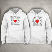 Her Prince His Princess mit Wunschdatum und Herz Partner Pulli Hoodie Sweatshirt
