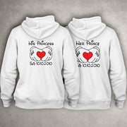 Her Prince His Princess mit Wunschdatum und Herz Partner Pulli Hoodie Sweatshirt