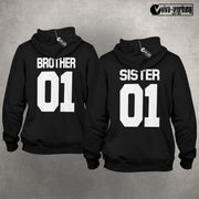 Personalisierte Geschwister Hoodies Sister 01 & Brother 01 Geschenk für Bruder &