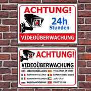 Schild Videoüberwachung Aufkleber Warnschild Hinweisschild  in 9 Sprachen Querf.