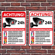 Schild Videoüberwachung Aufkleber Warnschild Hinweisschild  in 9 Sprachen Hochf.
