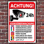 Schild Videoüberwachung Aufkleber Warnschild Hinweisschild  in 9 Sprachen Hochf.