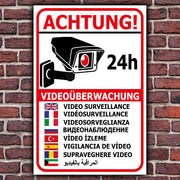 Schild Videoüberwachung Aufkleber Warnschild Hinweisschild  in 9 Sprachen Hochf.