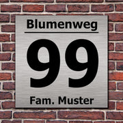 Hausnummer Hausnummernschild in Edelstahl Look Design opt. Abstandhalter, Befes.