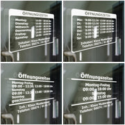Öffnungszeiten Geschäftszeiten Inhaber Aufkleber Schaufenster Schild Deluxe