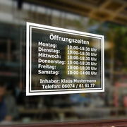 Öffnungszeiten Geschäftszeiten Inhaber Aufkleber Schaufenster Schild Deluxe