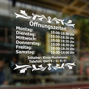 Öffnungszeiten Geschäftszeiten Inhaber Aufkleber Schaufenster Schild Deluxe
