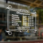 Öffnungszeiten Geschäftszeiten Inhaber Aufkleber Schaufenster Schild Deluxe