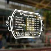 Öffnungszeiten Geschäftszeiten Inhaber Aufkleber Schaufenster Schild Deluxe