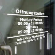 Öffnungszeiten Geschäftszeiten Inhaber Aufkleber Schaufenster Schild Deluxe