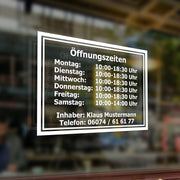 Öffnungszeiten Geschäftszeiten Inhaber Aufkleber Schaufenster Schild Deluxe