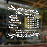 Öffnungszeiten Geschäftszeiten Inhaber Aufkleber Schaufenster Schild Deluxe