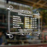 Öffnungszeiten Geschäftszeiten Inhaber Aufkleber Schaufenster Schild Deluxe