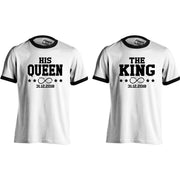 The King His Queen T-Shirt mit Datum infinity mit Namen Pärchen Geschenk im Set
