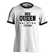The King His Queen T-Shirt mit Datum infinity mit Namen Pärchen Geschenk im Set