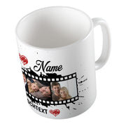 Tasse mit Wunschtext, Datum, 4 Bilder im Filmstreifendesign hochglanz Geschenk