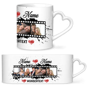 Tasse mit Wunschtext, Datum, 4 Bilder im Filmstreifendesign hochglanz Geschenk