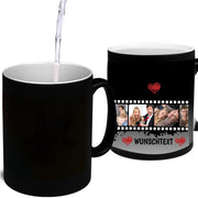 Tasse mit Wunschtext, Datum, 4 Bilder im Filmstreifendesign hochglanz Geschenk
