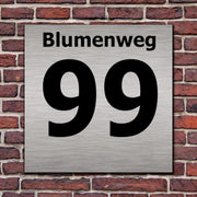 Hausnummernschild Hausnummer Straßenname in Edelstahl Design mit Befestigung