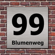 Hausnummernschild Hausnummer Straßenname in Edelstahl Design mit Befestigung