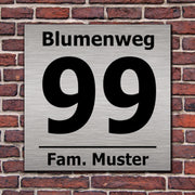 Hausnummernschild Hausnummer Straßenname in Edelstahl Design mit Befestigung