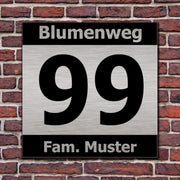 Hausnummernschild Hausnummer Straßenname in Edelstahl Design mit Befestigung