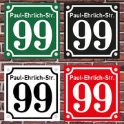 Hausnummernschild Hausnummer Straßenname Emaille Design Alt mit Abstandhalter