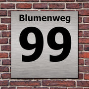 Hausnummernschild Hausnummer Straßenname in Edelstahl Design mit Befestigung