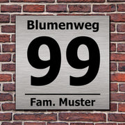Hausnummernschild Hausnummer Straßenname in Edelstahl Design mit Befestigung