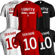 T-shirt mit Türkei Flagge - Türkiye Türkei Trikot Look - optnl. mut Name & Nummer WM / EM - Geschenk für Herren Damen und Kinder - Ayyildiz